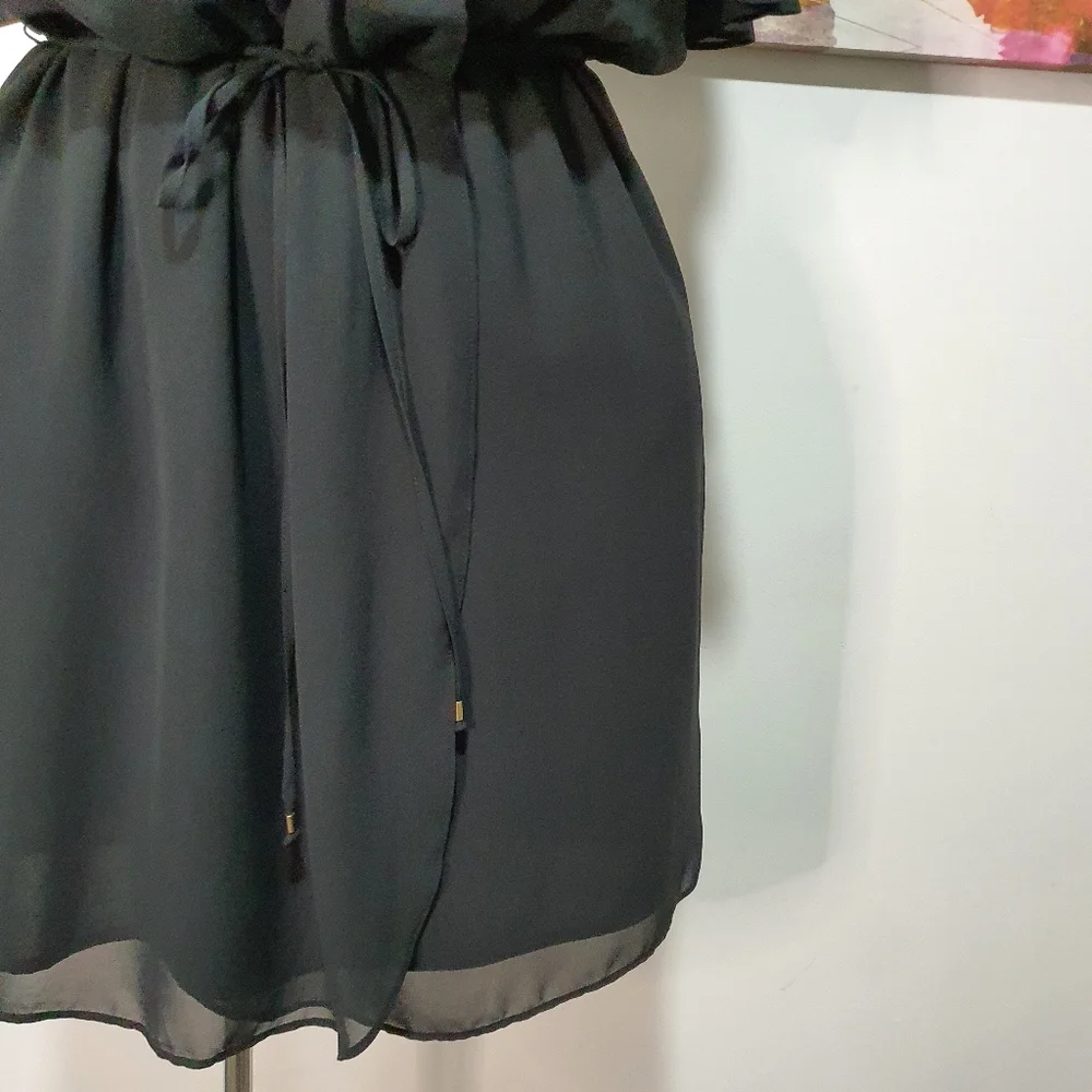 Portmans Size 14 Black Cold Shoulder V Neck Elasticated Waist Dress - Picture 5 of 11